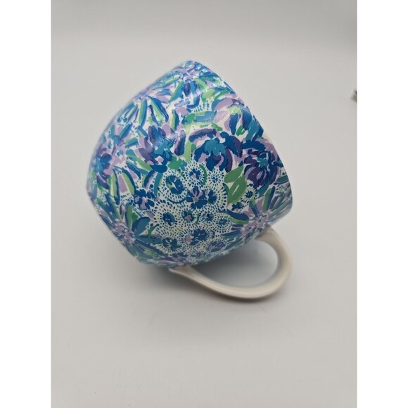 Lilly Pulitzer Blue Floral Logo inside Gold Handle Coffee Tea Coco Mug 14 oz - Picture 9 of 10